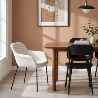 Sunvega Contemporary Black Metal and Cream Fabric Upholstered Dining Chair Set of 2