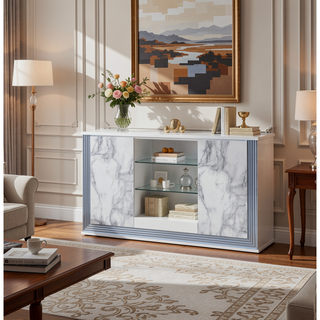 Sunvega Modern Sleek Nightstand with LED Light and Rich Chrome Accents