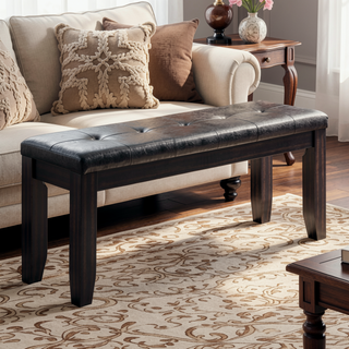 Sunvega Modern Black Faux Leather Tufted Cushion Bench for Entryway Bedroom