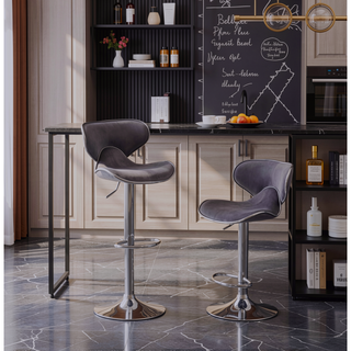 Sunvega Green Velvet Upholstered Adjustable Swivel Barstool with Footrest, Set of 2