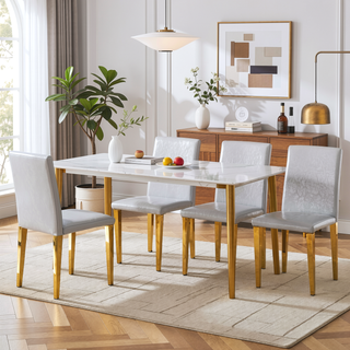 Sunvega Black PU Dining Chairs with Silver Metal Legs and High Elasticity Sponge Filling for Living Room