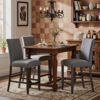 Sunvega Gray Upholstered Transitional Style Barstools Set of 2