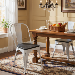 Sunvega Industrial Farmhouse Stackable Bamboo Dining Chair Set of 2