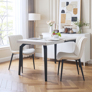 Sunvega Set of 2 Black Faux Leather Mid-Century Modern Armless Dining Chairs