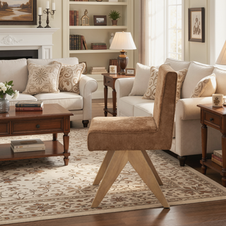 Sunvega Chenille & Oak Side Chair with Padded Seat and Back Cushion Set of 2