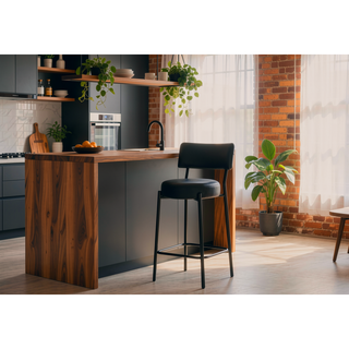 Sunvega Modern Kitchen Counter Height Barstools Set Of 2 With Black Leather Look