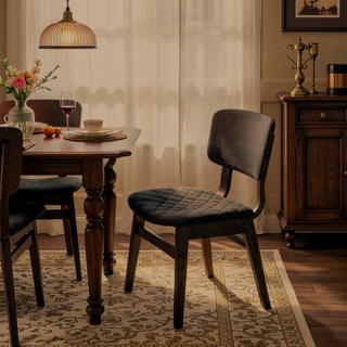 Sunvega Mid-Century Modern Side Chairs with Walnut Finish and Padded Fabric Seat