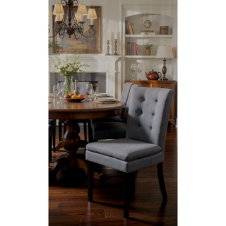 Sunvega Brown Bonded Leather Tufted Back Dining Chairs Set of 2 for Modern Dining