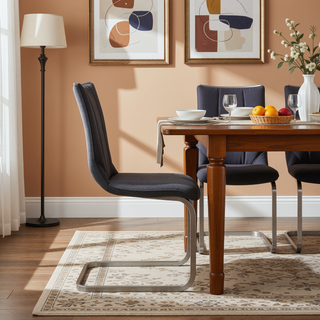 Sunvega Set of Two Gray Fabric Dining Room Accent Chairs with Sturdy Sled Base