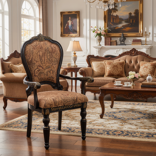 Sunvega Traditional Formal Side Chairs Set of 2 with Jacquard Upholstery and Cherry Finish