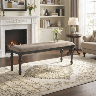 Sunvega Traditional Upholstered Dining Bench with Turned Legs in Charcoal Gray