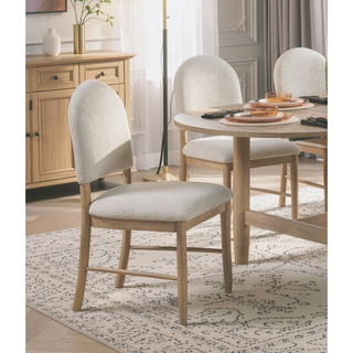 Sunvega Natural Finish Dining Chairs Set of 2 with Beige Fabric Upholstered Seat