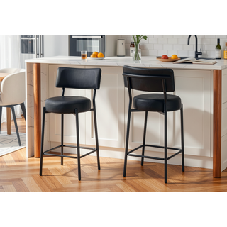 Sunvega Modern Kitchen Counter Height Barstools Set Of 2 With Black Leather Look