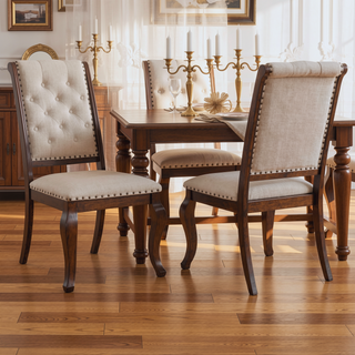 Sunvega Cream and Antique Java Upholstered Dining Chair with Tufted Back