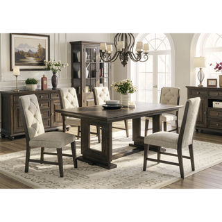 Sunvega Espresso Wood Frame Upholstered Dining Chairs with Tufted Detailing