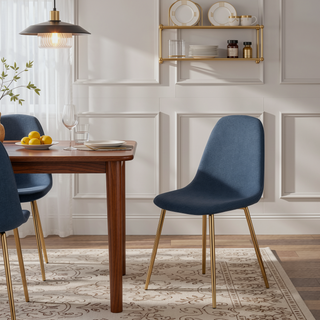 Sunvega Contemporary Pebble Chairs with Gold Steel Frame and Blue Upholstered Seat