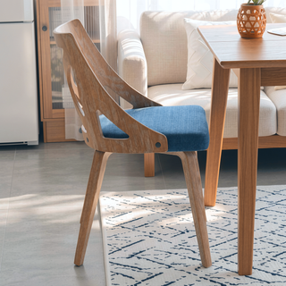 Sunvega White Washed Wood and Blue Fabric Farmhouse Dining Chair Set of 2