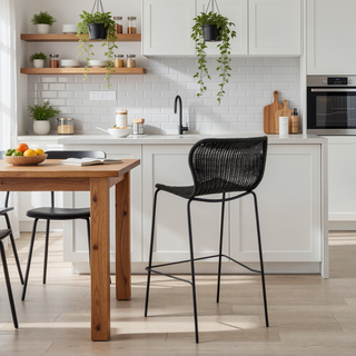 Sunvega Brown Faux Rattan Metal Bar Stool Set with a Sleek Modern Frame