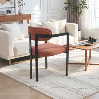 Sunvega Modern Mid-Century Upholstered Boucle Dining Chairs Set of 2 with Black Metal Legs