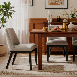 Sunvega Two Piece Solid Wood Dining Chair Set with Textured Fabric Seating