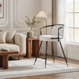 Sunvega Upholstered Navy Blue Counter Stool Set of 2 with Iron Frame