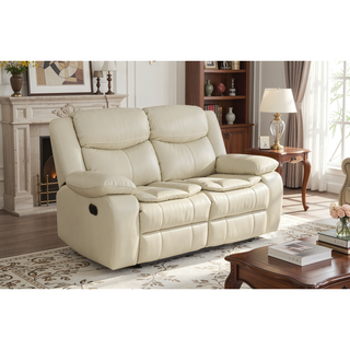 Sunvega Breathable Leather Manual Reclining Loveseat with Padded Cushions