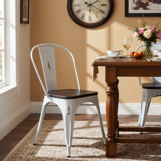 Sunvega Industrial Farmhouse Stackable Bamboo Dining Chair Set of 2