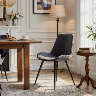 Sunvega Modern Gray Faux Leather Upholstered Dining Chairs with Black Metal Legs