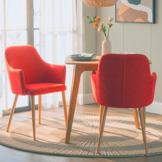 Sunvega Muted Orange and Light Walnut Modern Fabric Upholstered Dining Armchairs