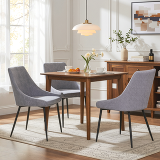 Sunvega Contemporary Black Metal and Grey Corduroy Fabric Dining Chair Set of 2
