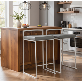 Sunvega Contemporary Stackable Counter Stool with Grey Faux Leather Cushion