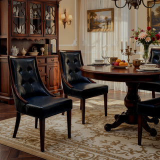 Sunvega Faux Leather Dining Chair Set of Two with Espresso Finish Wooden Legs