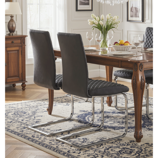 Sunvega Sleek Contemporary Style Gray Faux Leather Side Chairs with Chrome Metal Finish