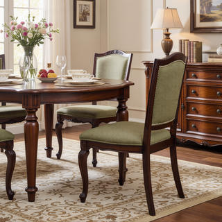 Sunvega Dark Cherry Finish Wooden Dining Chairs Set of 2 with Upholstered Seat
