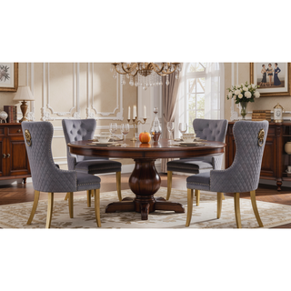 Sunvega Gold Velvet Upholstered Dining Chair with Lion Head Accent and Quilted Back