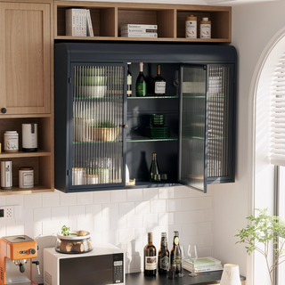 Sunvega Arched Glass Cabinet with Three Spacious Doors for Kitchen Living Room