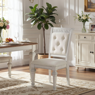 Sunvega Traditional Style 2pc Side Chair with Chenille Upholstered Seat and Backrest
