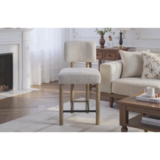 Sunvega Upholstered Counter Height Stool Set of 2 with Knotty Oak Frame and Performance Fabric