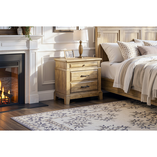 Sunvega Caramel Elm Veneer Nightstand with Two Spacious Drawers and Pull-Out Tray