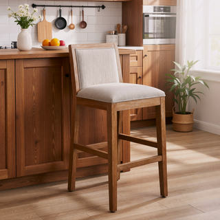 Sunvega Retro Bar Stools Set of 2 with Grey Fabric Sponge Cushion and Black Distressed Rubberwood Frame