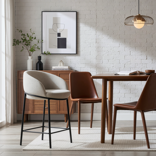 Sunvega Glossy Black and Beige Sloped Arm Counter Height Stools with Gold Accents