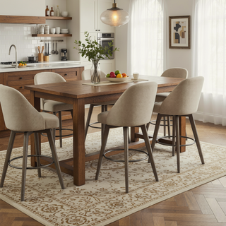 Sunvega Swivel Counter Stool with Medium High Back and Metal Ring Footrest