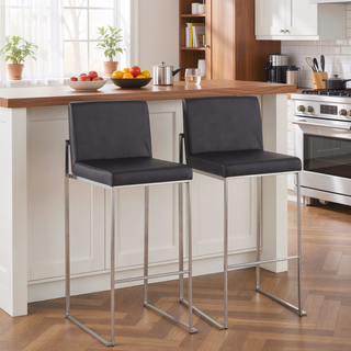 Sunvega Contemporary High Back Barstool with Padded Seat and Backrest in Black Faux Leather