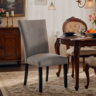 Sunvega Modern Dining Side Chairs with Padded Gray Flannelette Seats and Black Wood Legs