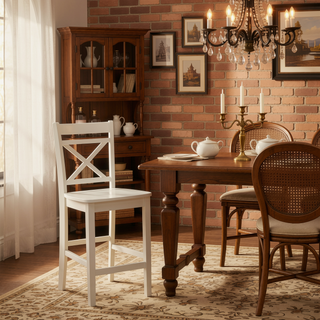 Sunvega Cream Cross Back Counter Height Chairs with Tapered Legs and Footrest