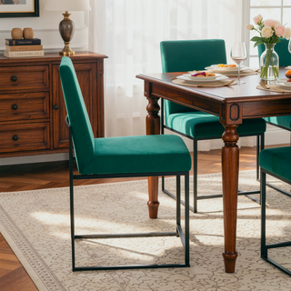 Sunvega Fuji High Back Contemporary Dining Chair in Black Steel and Green Velvet - Set of 2