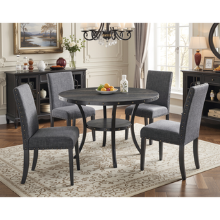 Sunvega Gray Linen and Cotton Fabric Dining Chairs with Nailhead Trim, Set of 2