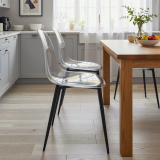 Sunvega Mid-Century Modern Clear Dining Chair with Sturdy Metal Legs Set of 2