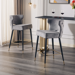 Sunvega Contemporary Velvet Upholstered Counter Height Stool with Gold Tipped Legs