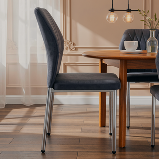 Sunvega High Resilience PU Dining Chair Set of 4 with Silver Metal Legs and Vertical Stripe Back